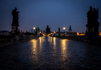 Charles Bridge (Karlov Must) Before Dawn in the Rain - Prague - Czech Republic
