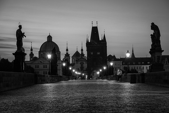 Black and White Dawn - Charles Bridge - Karlov Must - Prague