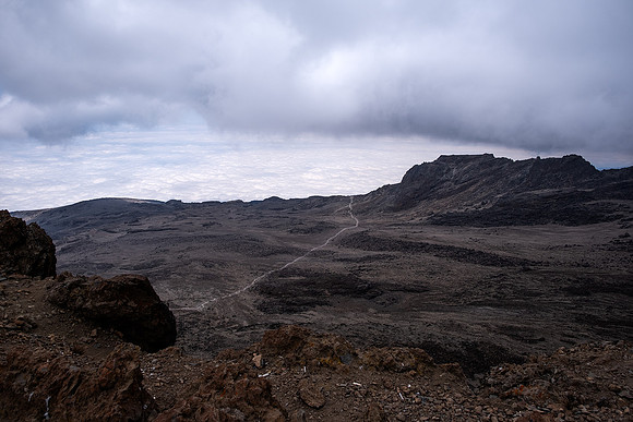 Looking back at the trail to Barafu Camp