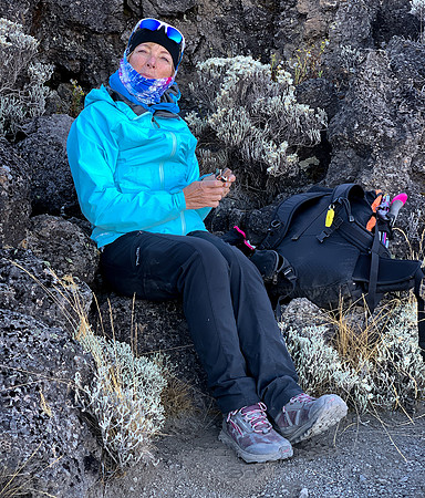 Sara grabbing a snack on the Baranco Wall